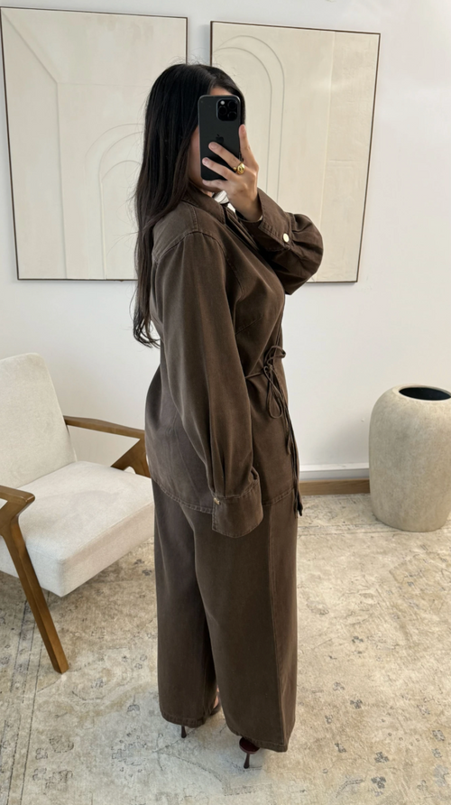 Denim Two-Piece Set- Brown