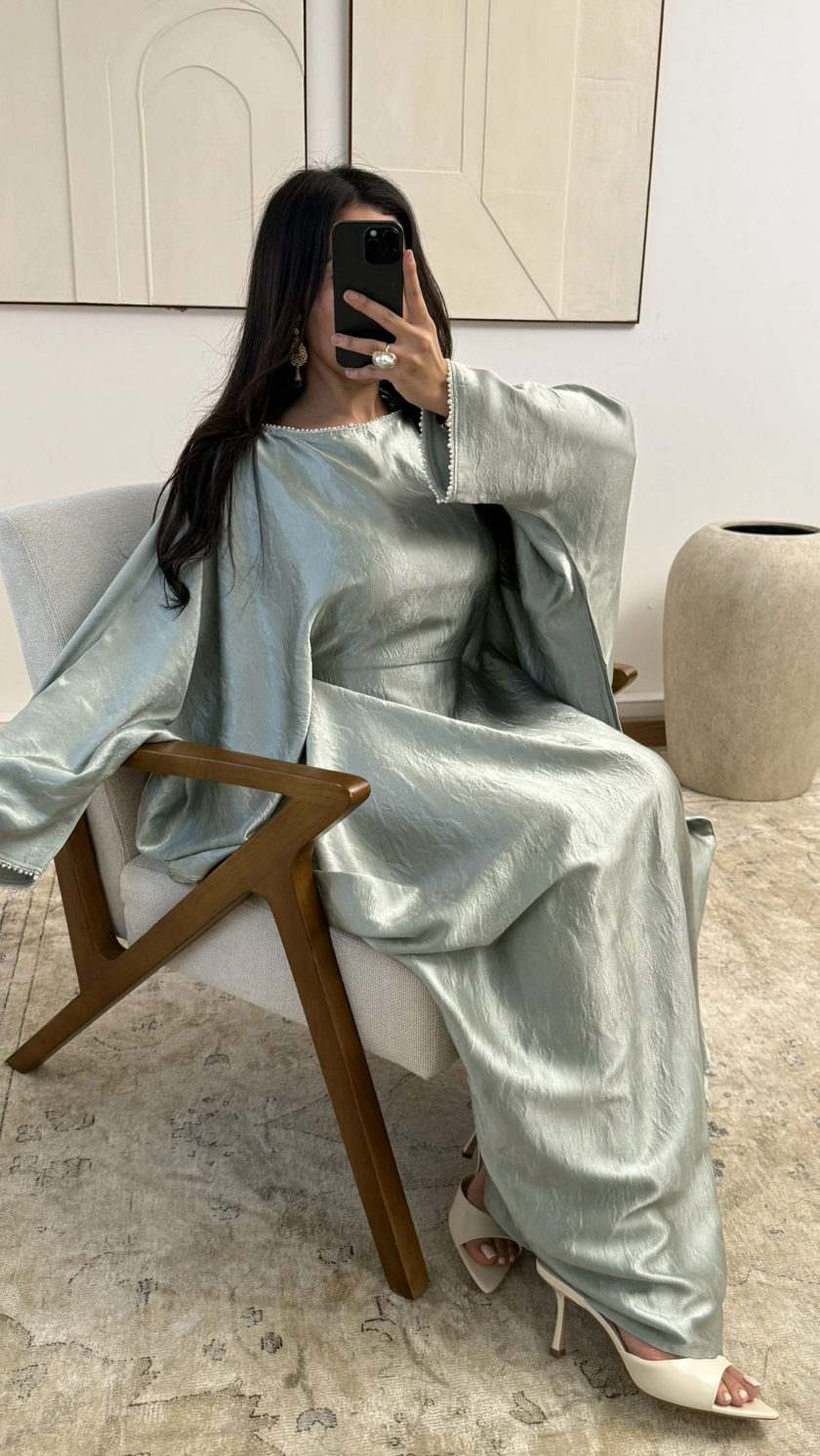 Butterfly Pearl Abaya - Light green