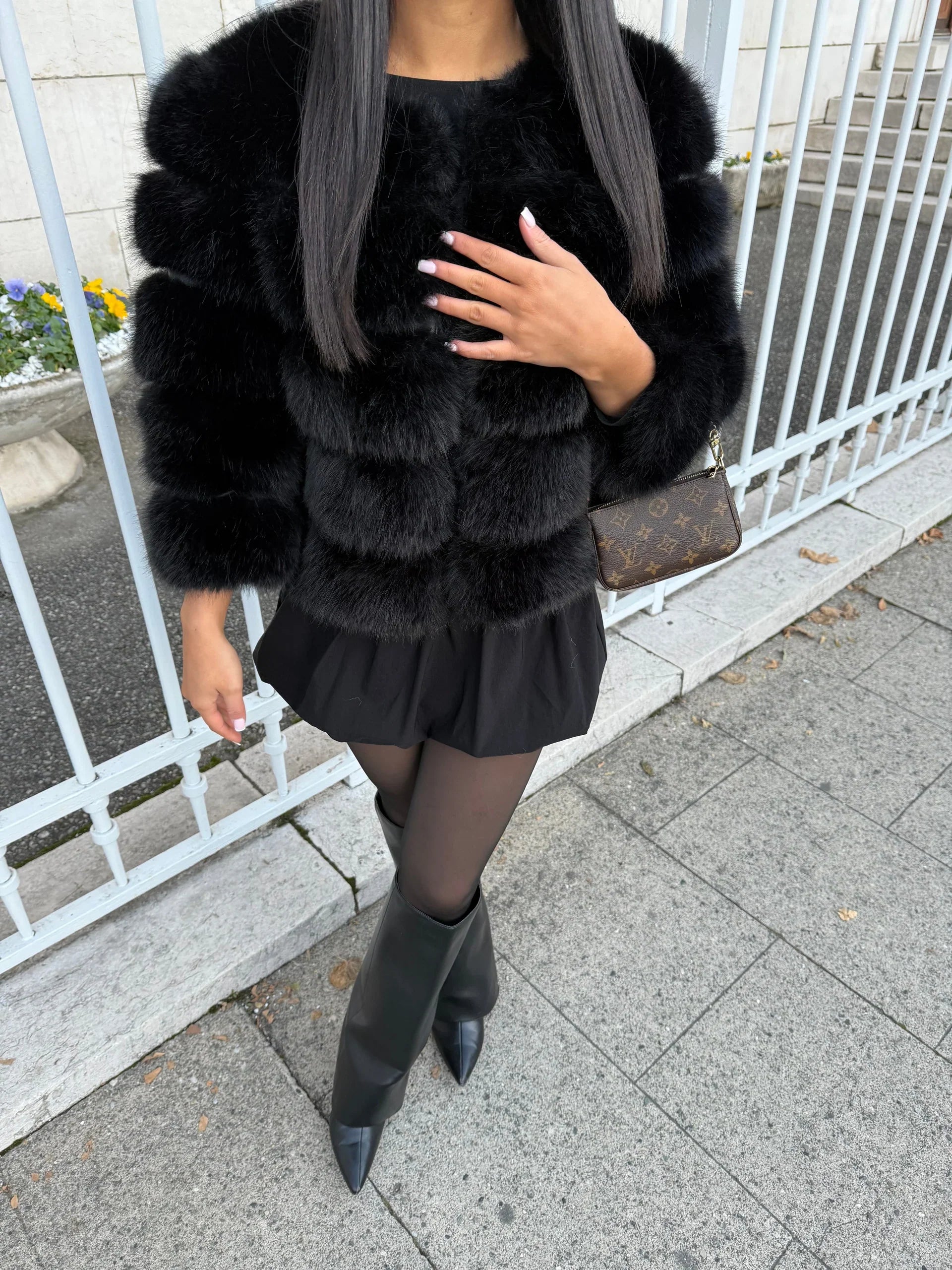 PARIS PELZJACKE - SCHWARZ