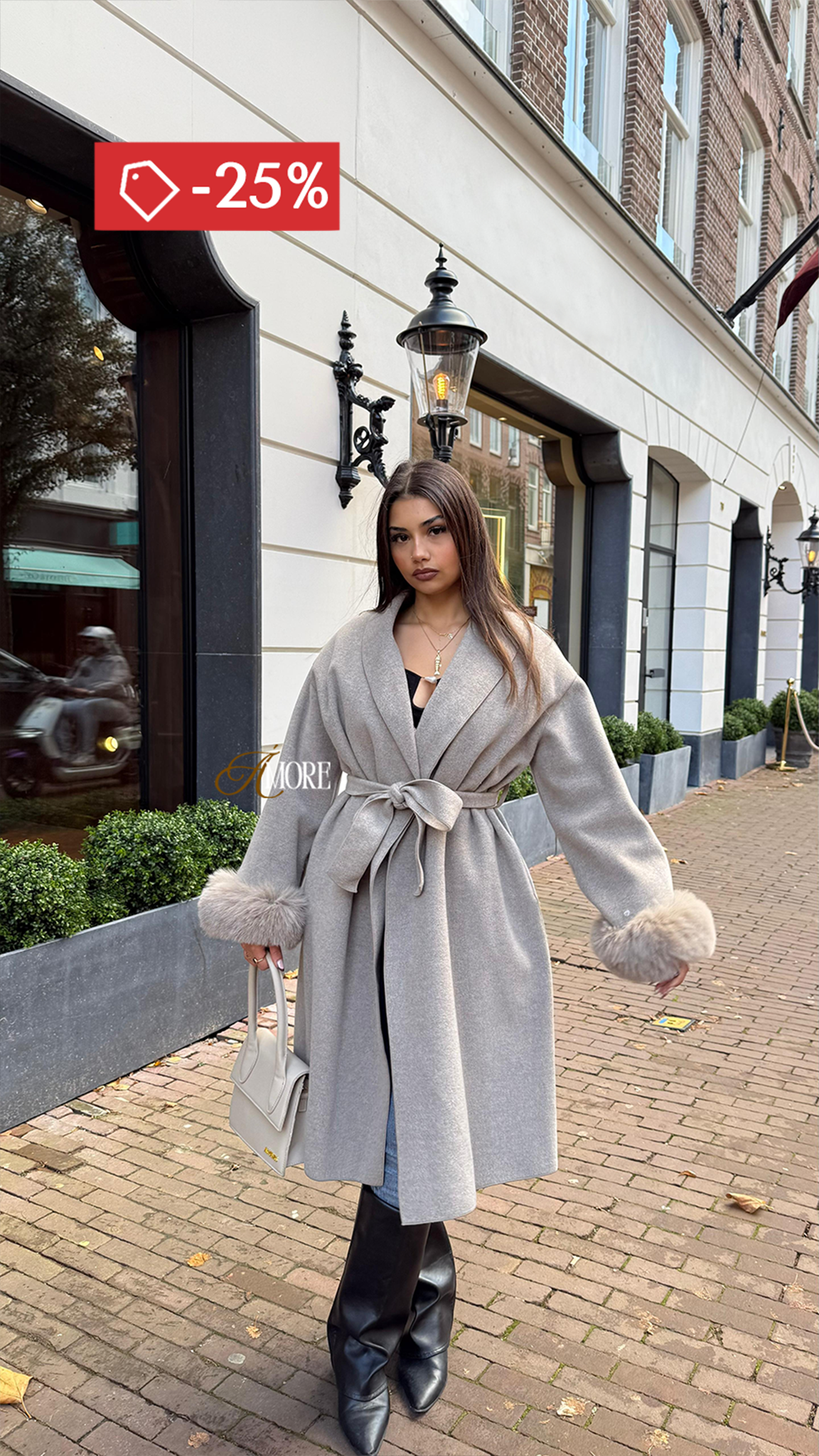 WOOLCOAT LONG WITH FUR- WARM TAUPE