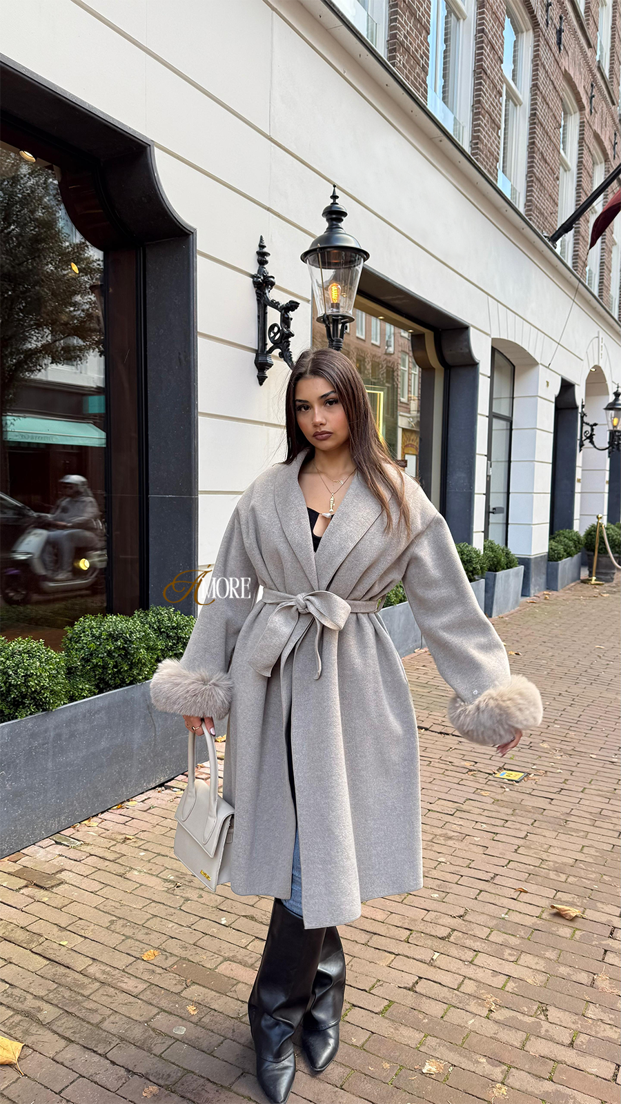 WOOLCOAT LONG WITH FUR- WARM TAUPE