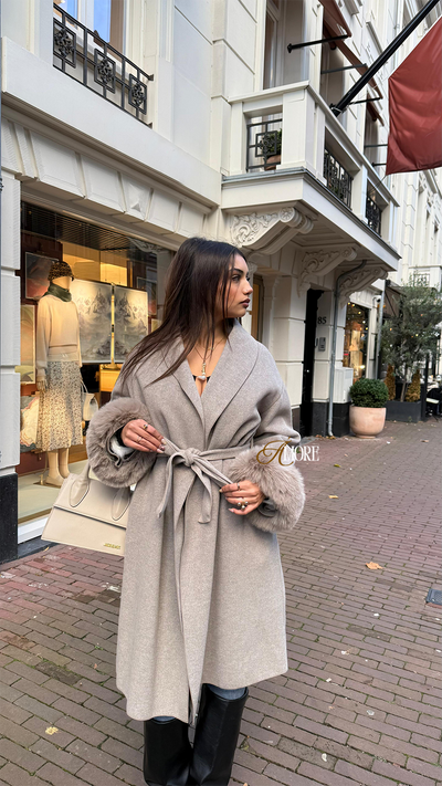 WOOLCOAT LONG WITH FUR- WARM TAUPE