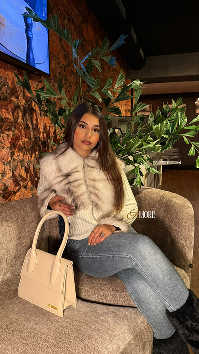 AMORE FAUX FUR ZIPPER JACKET- LIGHT BEIGE