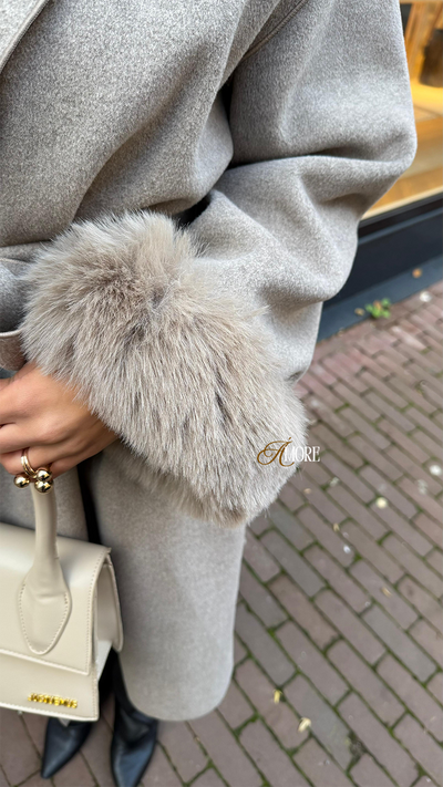 WOOLCOAT LONG WITH FUR- WARM TAUPE