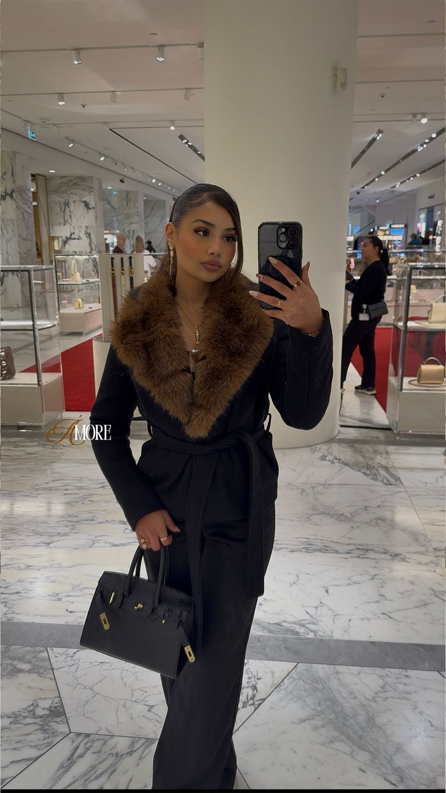 PREMIUM ÉLISE FAUX FUR COAT - BLACK