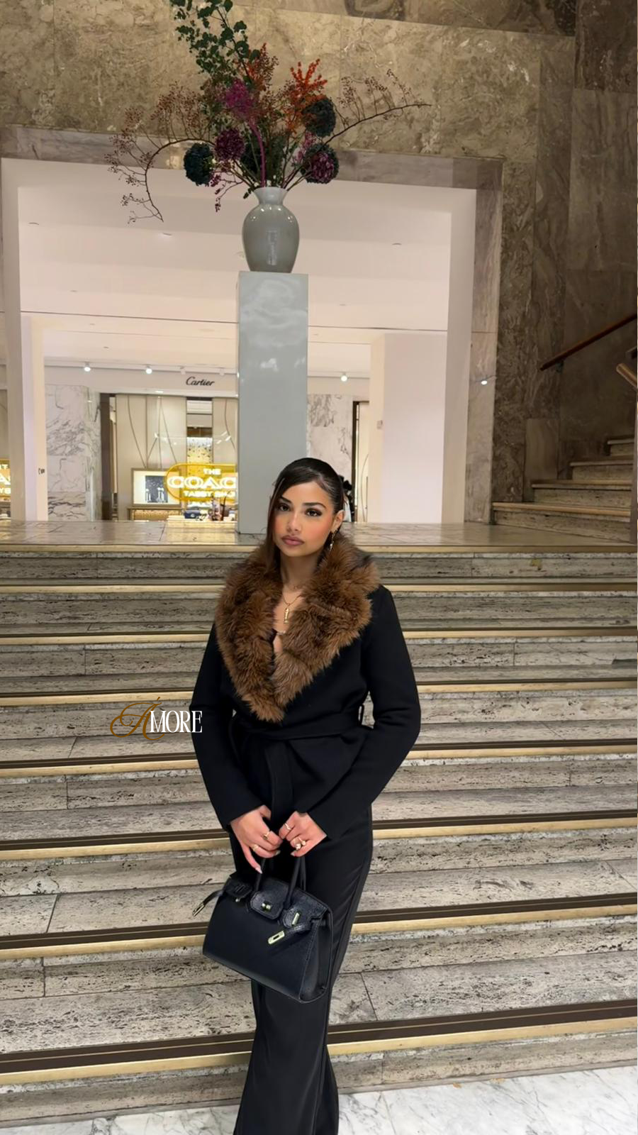 PREMIUM ÉLISE FAUX FUR COAT - BLACK