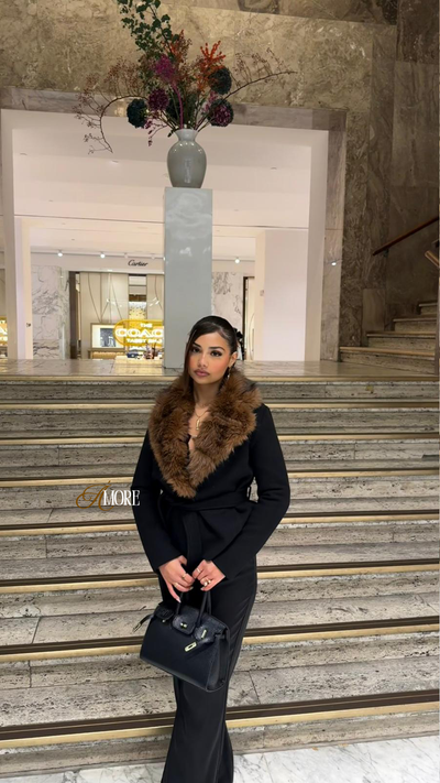 PREMIUM ÉLISE FAUX FUR COAT - BLACK