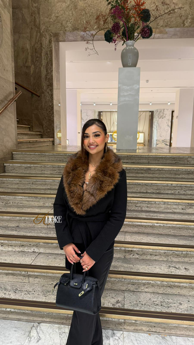 PREMIUM ÉLISE FAUX FUR COAT - BLACK