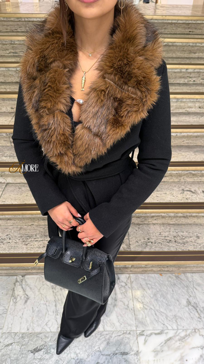 PREMIUM ÉLISE FAUX FUR COAT - BLACK