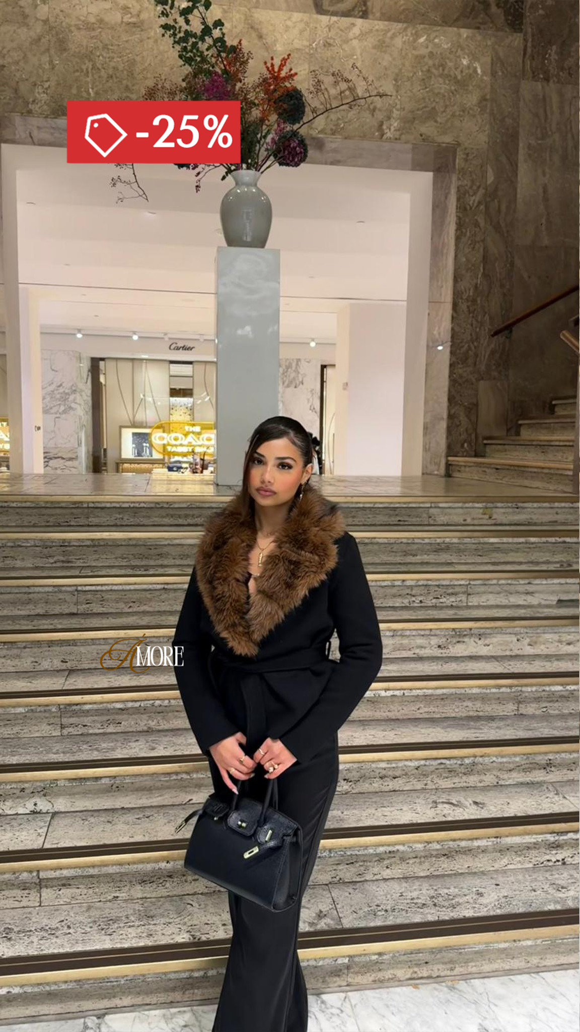 PREMIUM ÉLISE FAUX FUR COAT - BLACK